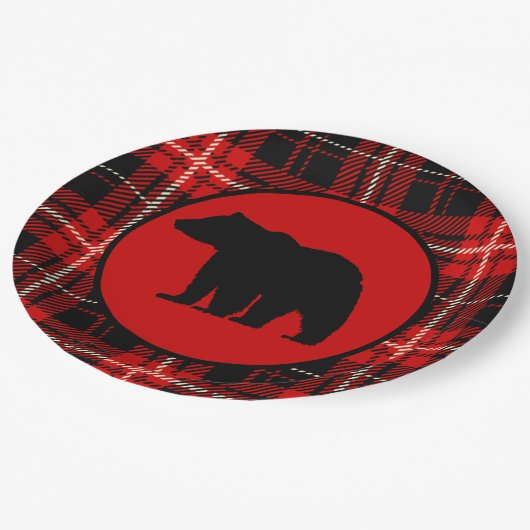 Zwart Beer Rood Zwart Plaid Papieren Bordje (Gekanteld)