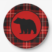 Zwart Beer Rood Zwart Plaid Papieren Bordje (Voorkant)