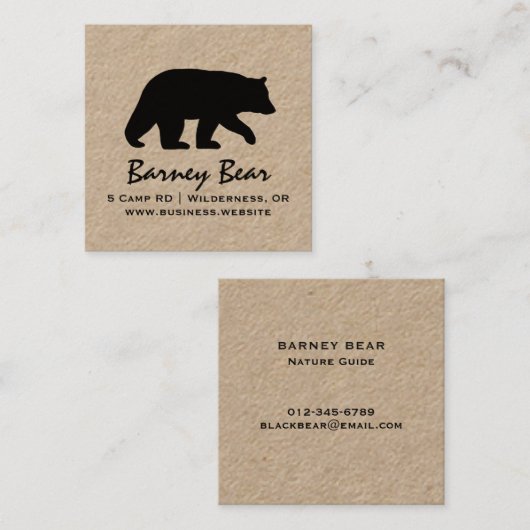 Zwart Beer Silhouet | Simple Wildlife Graphic Vierkante Visitekaartje (Voorkant / Achterkant)