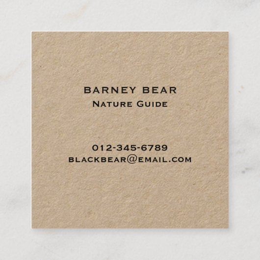 Zwart Beer Silhouet | Simple Wildlife Graphic Vierkante Visitekaartje (Achterkant)