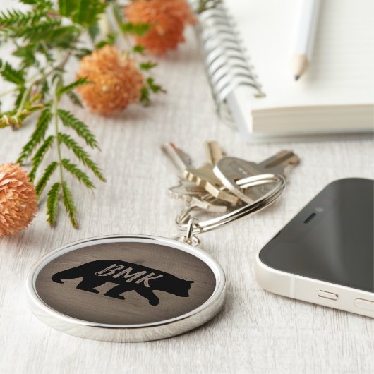 Zwart Beer Silhouette Persoonlijk Monogram Sleutelhanger (Zijkant)