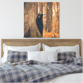 Zwart Beer, vast door een boom Canvas Afdruk (Insitu (Slaapkamer))