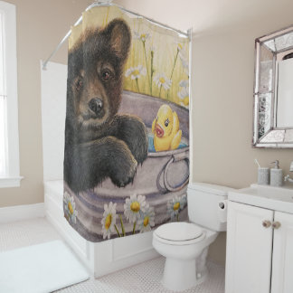 Zwart Beer Wastub Bath Duck Waterverf Art Douchegordijn