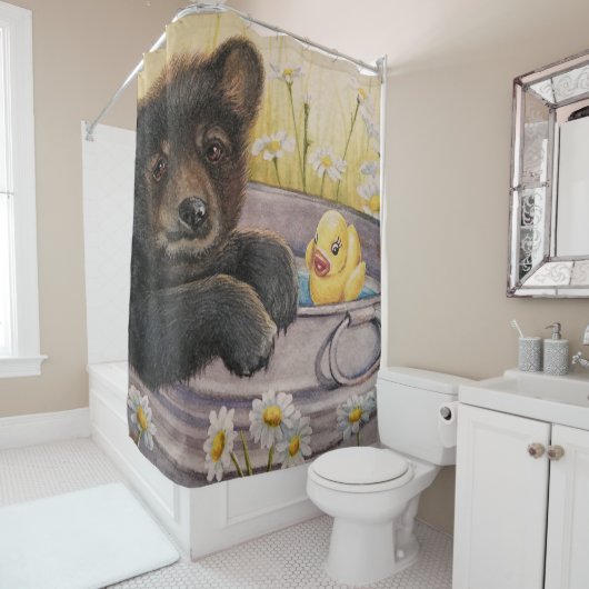 Zwart Beer Wastub Bath Duck Waterverf Art Douchegordijn (In situ)
