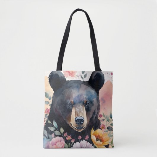 Zwart Beer Waterverf Bloemenkunst Tote Bag (Voorkant)