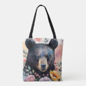 Zwart Beer Waterverf Bloemenkunst Tote Bag (Achterkant)