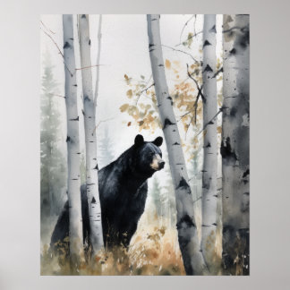 Zwart Beer Woodland Animal Art Print Poster