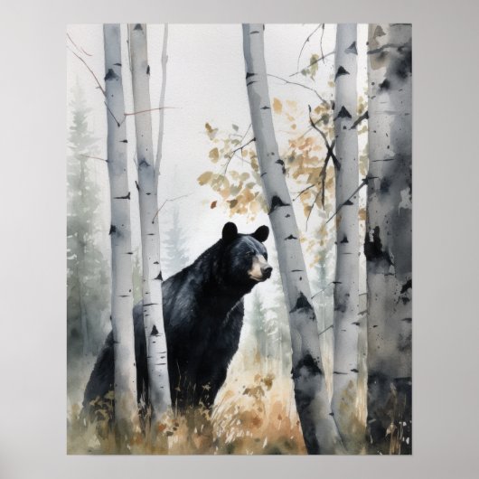 Zwart Beer Woodland Animal Art Print Poster (Voorkant)