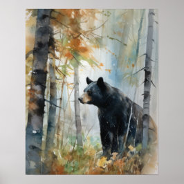 Zwart Beer Woodland Animal Art Print Poster