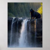 Zwart Beer zittend bovenop waterval Poster (Voorkant)