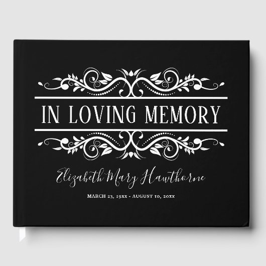 Zwart begrafenisboek van condoleances | Memorial Gastenboek (Voorkant)