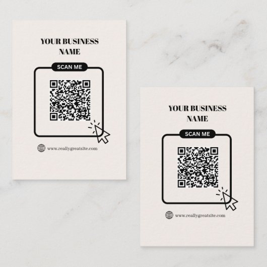 Zwart & Beige Aanpasbare QR-code Website Link Visitekaartje (Voorkant / Achterkant)