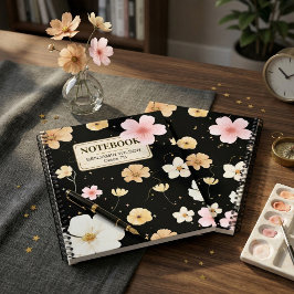 Zwart & Beige Aquarel Bloemen Voor Studenten Notitieboek