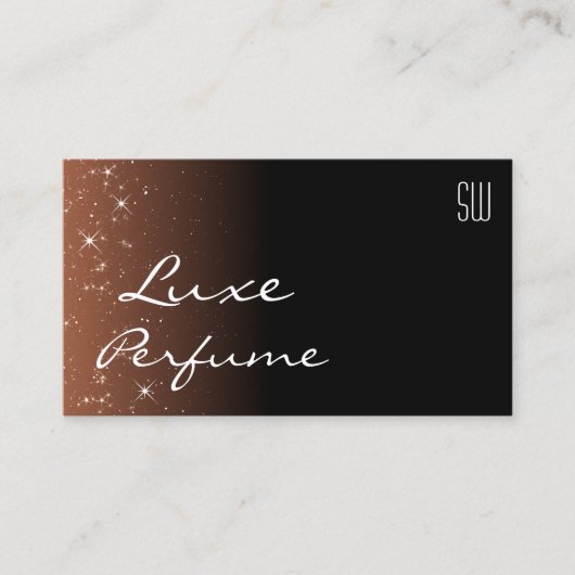 Zwart Beige Bruin met Glitter Sterren en Initialen Visitekaartje (Voorkant)