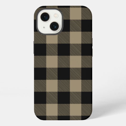 Zwart Beige Buffalo Plaid Rutpatroon iPhone Hoesje (Achterkant)