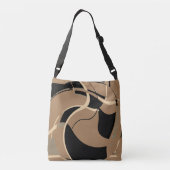 Zwart beige grijs op tan Swirling Art-ontwerp Crossbody Tas (Achterkant)