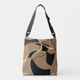 Zwart beige grijs op tan Swirling Art-ontwerp Crossbody Tas