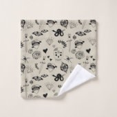Zwart & beige Hand getrokken Tattoo Patroon Bad Handdoek (Wasdoekje)