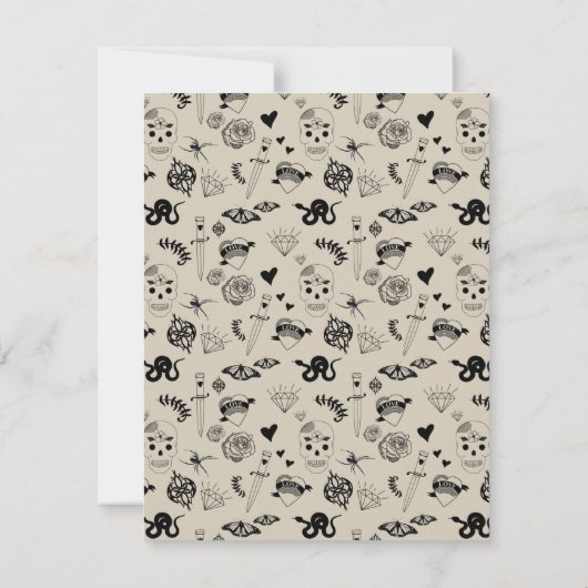 Zwart & beige Hand getrokken Tattoo Patroon Bedankkaart (Achterkant)