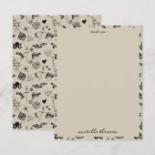 Zwart & beige Hand getrokken Tattoo Patroon Bedankkaart (Voorkant / Achterkant)