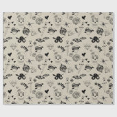 Zwart & beige Hand getrokken Tattoo Patroon Cadeaupapier (Vlak)