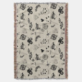 Zwart & beige Hand getrokken Tattoo Patroon Deken (Voorkant Verticaal)