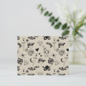 Zwart & beige Hand getrokken Tattoo Patroon Feestdagenkaart (Staand voorkant)