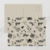 Zwart & beige Hand getrokken Tattoo Patroon Feestdagenkaart (Voorkant / Achterkant)
