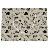 Zwart & beige Hand getrokken Tattoo Patroon Groot Cadeauzakje (Voorkant)