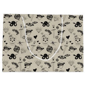 Zwart & beige Hand getrokken Tattoo Patroon Groot Cadeauzakje (Achterkant)