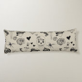 Zwart & beige Hand getrokken Tattoo Patroon Lichaamskussen (Achterkant)