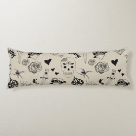 Zwart & beige Hand getrokken Tattoo Patroon Lichaamskussen