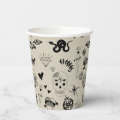 Zwart & beige Hand getrokken Tattoo Patroon Papieren Bekers (Links)