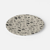 Zwart & beige Hand getrokken Tattoo Patroon Papieren Bordje (Gekanteld)