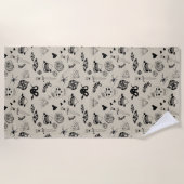 Zwart & beige Hand getrokken Tattoo Patroon Strandlaken (Voorkant)