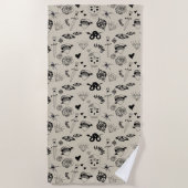 Zwart & beige Hand getrokken Tattoo Patroon Strandlaken (Voorkant)