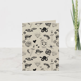 Zwart & Beige met de Hand Getekend Tattoo Patroon Kaart