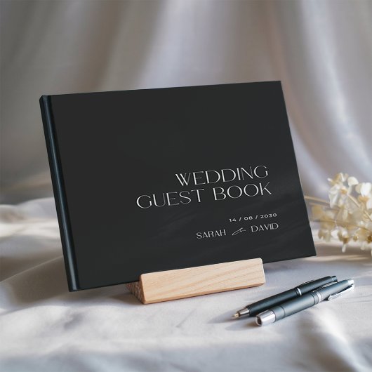 Zwart Beige Modern Elegant Wedding Folie Guestbook Gastenboek