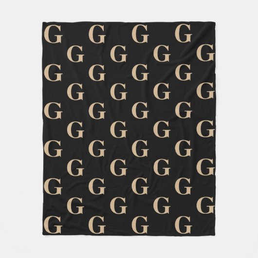 Zwart-beige monogram patroon fleece deken (Voorkant)