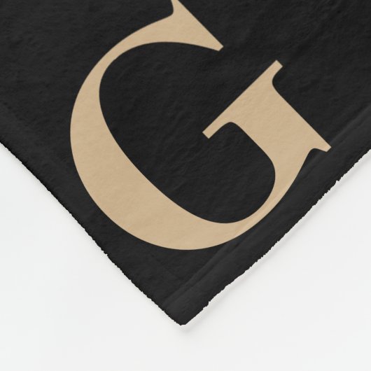 Zwart-beige monogram patroon fleece deken (Hoek)