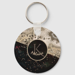 Zwart beige monogram sleutelhanger