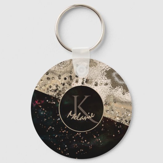 Zwart beige monogram sleutelhanger (Voorkant)