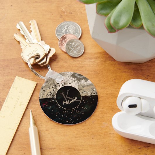 Zwart beige monogram sleutelhanger (Bureau)