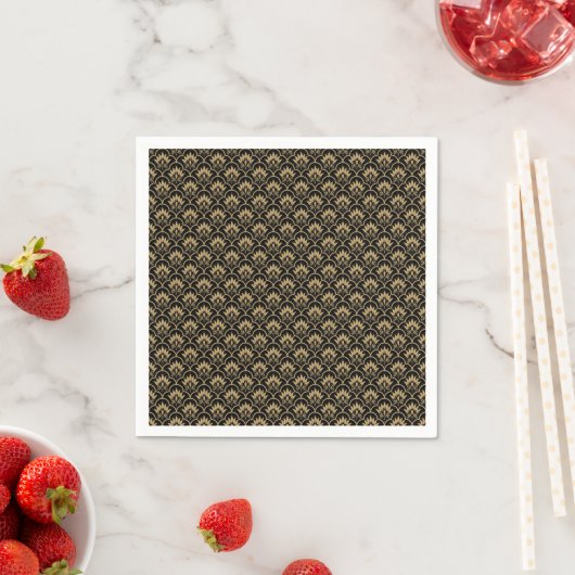 Zwart beige naadloos vintage damast patroon servet (Insitu)