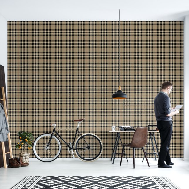 Zwart + Beige Plaid Behang (Woonkamer)