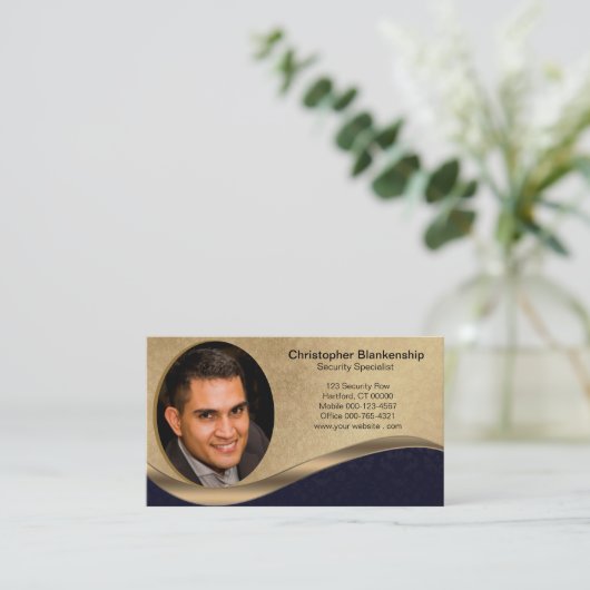 Zwart & Beige Professionele Aangepaste Foto QR Cod Visitekaartje (Staand voorkant)