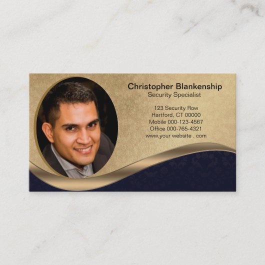 Zwart & Beige Professionele Aangepaste Foto QR Cod Visitekaartje (Voorkant)