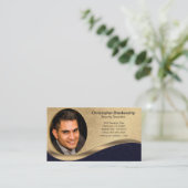 Zwart & Beige Professionele Aangepaste Foto QR Cod Visitekaartje (Staand voorkant)