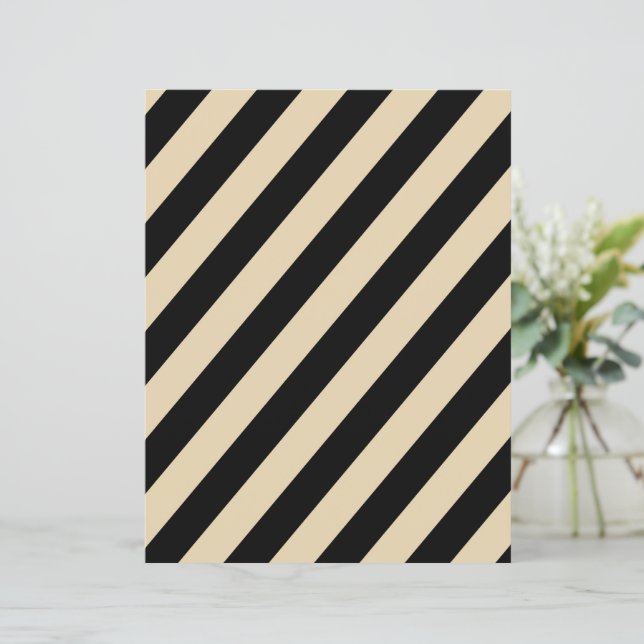 Zwart & Beige Schuingestreepte Scrapbook Papier (Staand voorkant)
