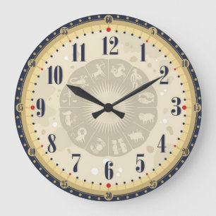 Zwart & Beige Vintage Klok Dierenriem Tekens Antie